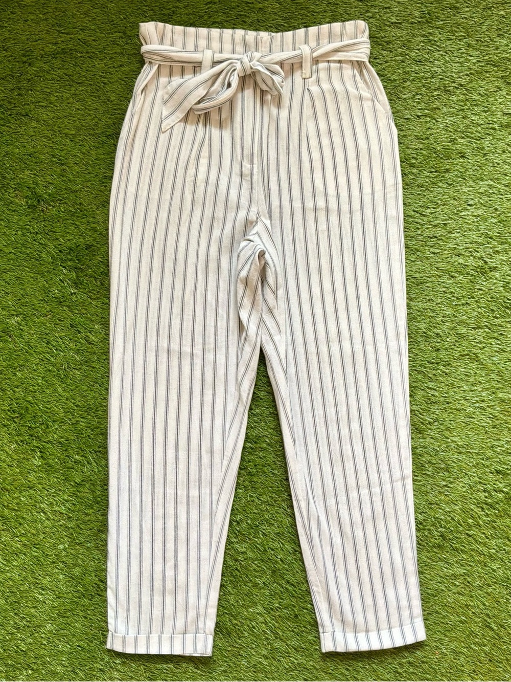 Monk & Lou Linen Blend Paperbag Pants Striped High Rise Size 6